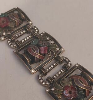vintage Sweet Romance Art Deco Enamel Flower Vase Bracelet